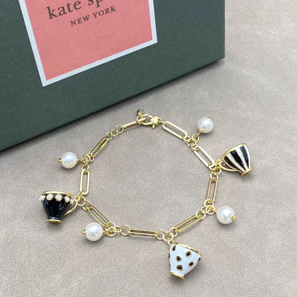 kate spade Mini Teacup Enamel Painted Pearl Earrings Bracelet Necklace Set